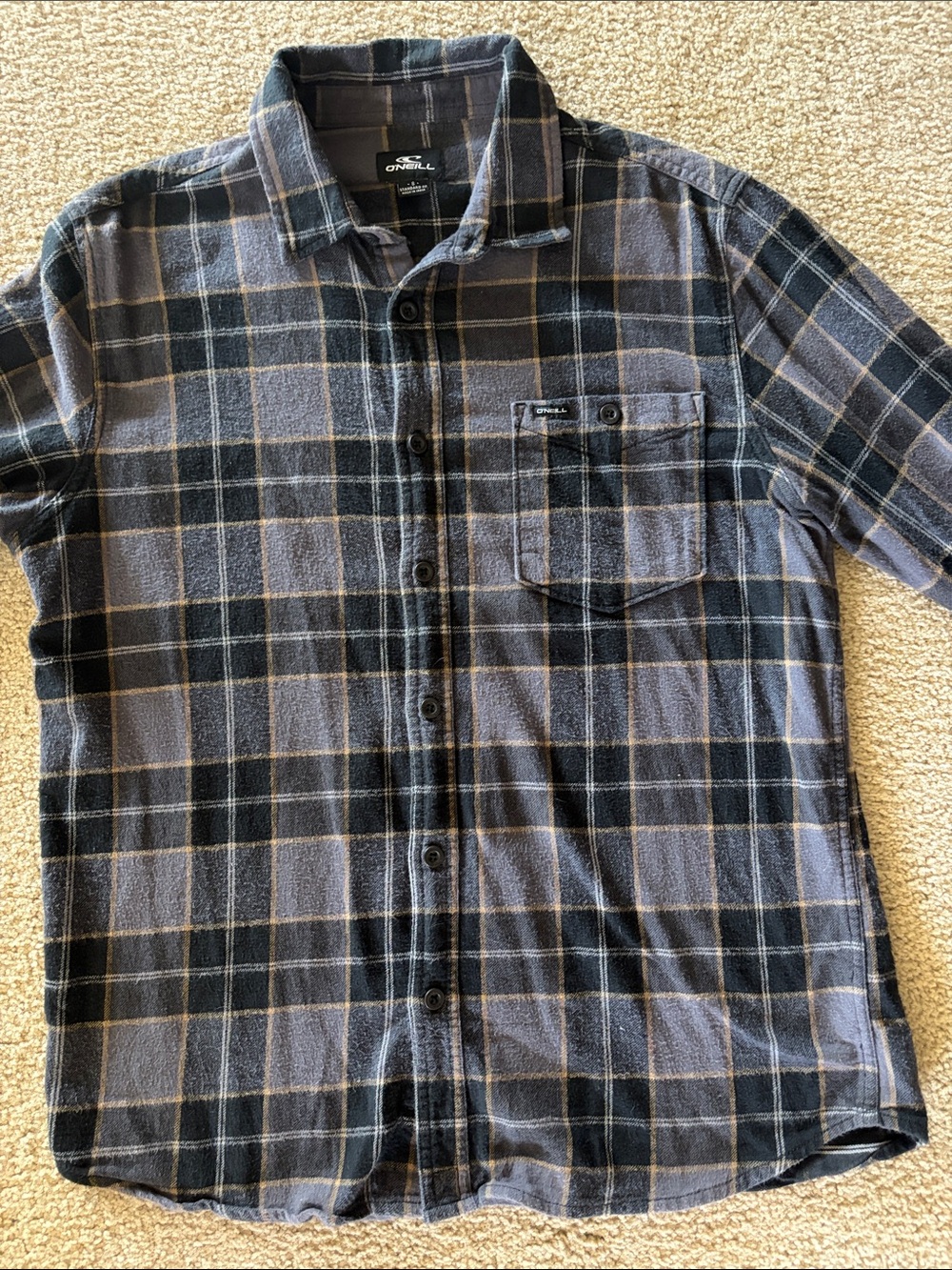 O'Neill Men's Blue and Black Plaid Button-Down Shirt